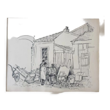 André Duculty (1912-1990) India ink on paper "The unpacking of the second-hand dealer" Signed below