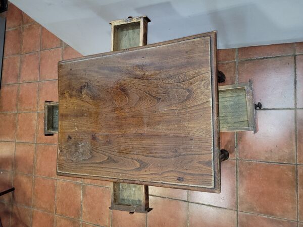 Ancienne table à jeu en chêne avec 4 tiroirs