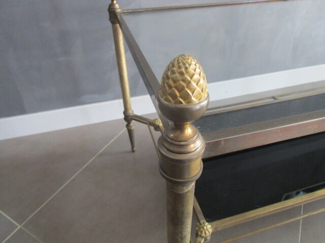 Coffee table 70's glass and brass Hollywood regency style