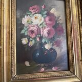 Golden framed flower bouquet painting