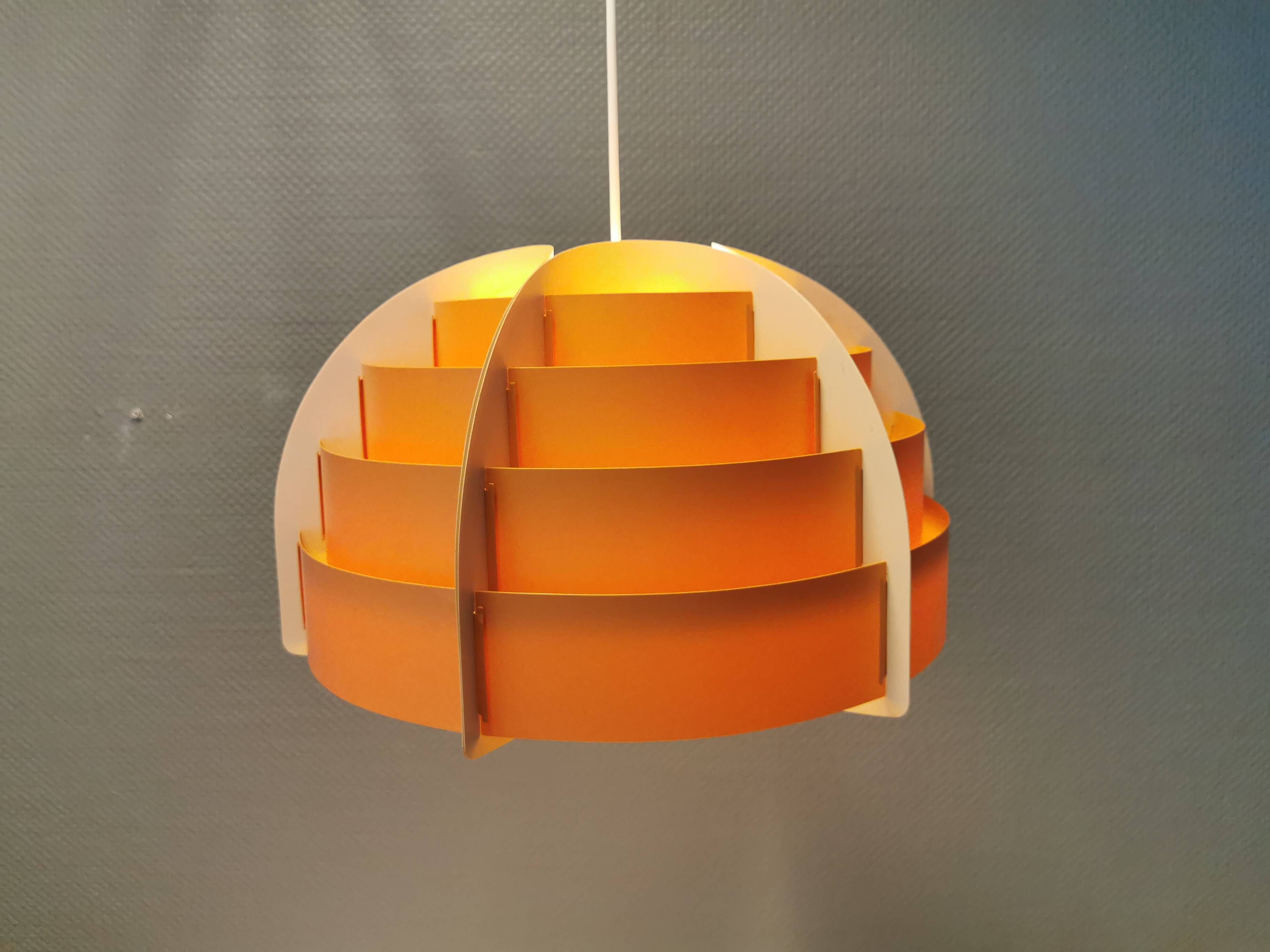 Hanging lamp made of plastic slats by Lars Schiøler for Hoyrup Lighting Denmark 1976.