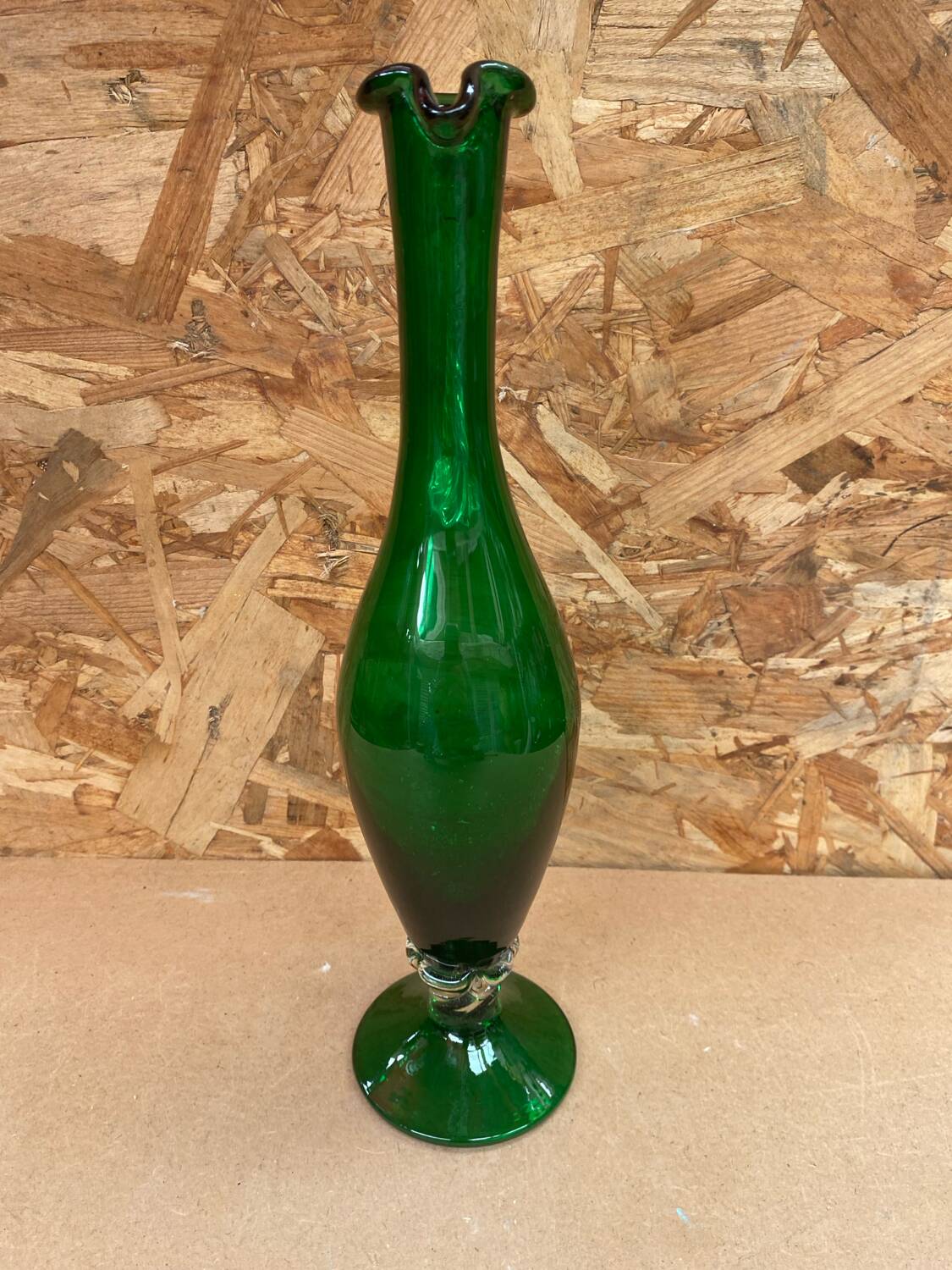 Antique green & clear glass pitcher ewer vintage