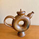 Glazed stoneware sculptural teapot signed