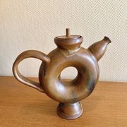 Glazed stoneware sculptural teapot signed