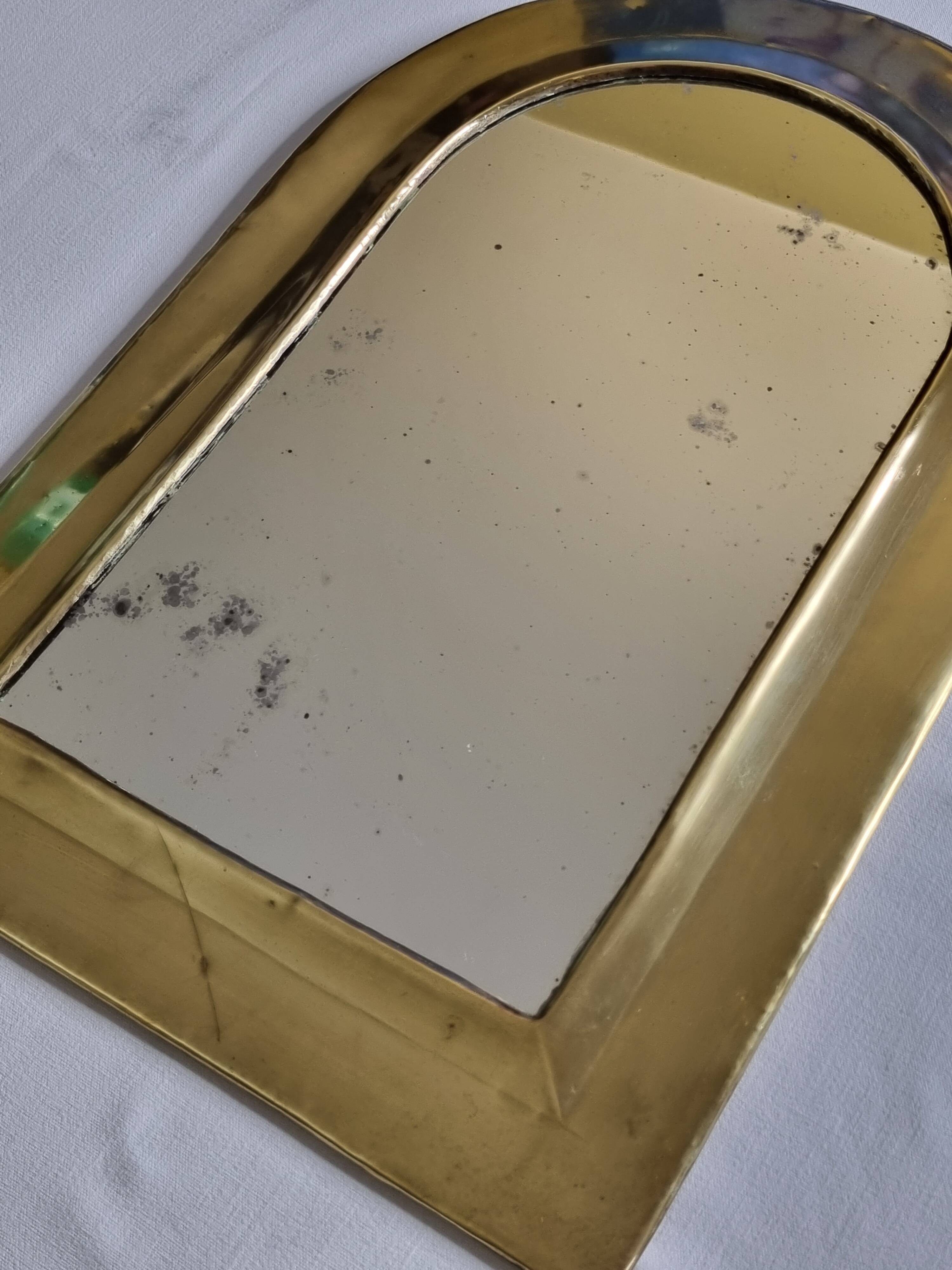 Vintage Moroccan Brass Mirror, Arch Shape, 43 x 29 cm