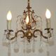 Chandelier en cage en bronze et cristal à 3 lumières Acanthus Art Nouveau français
