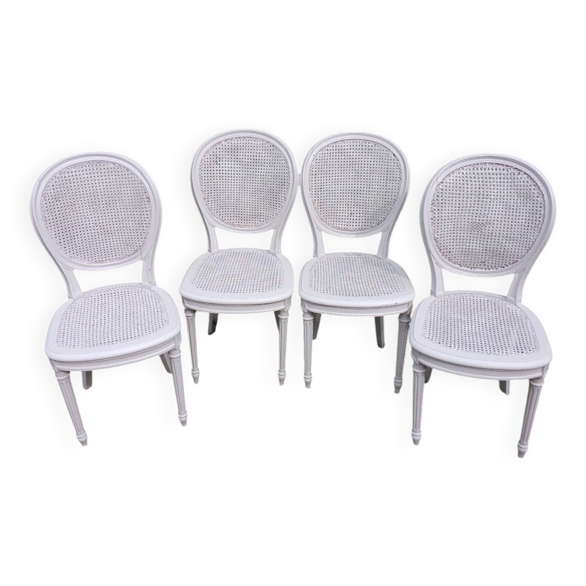 4 old wooden and cane chairs