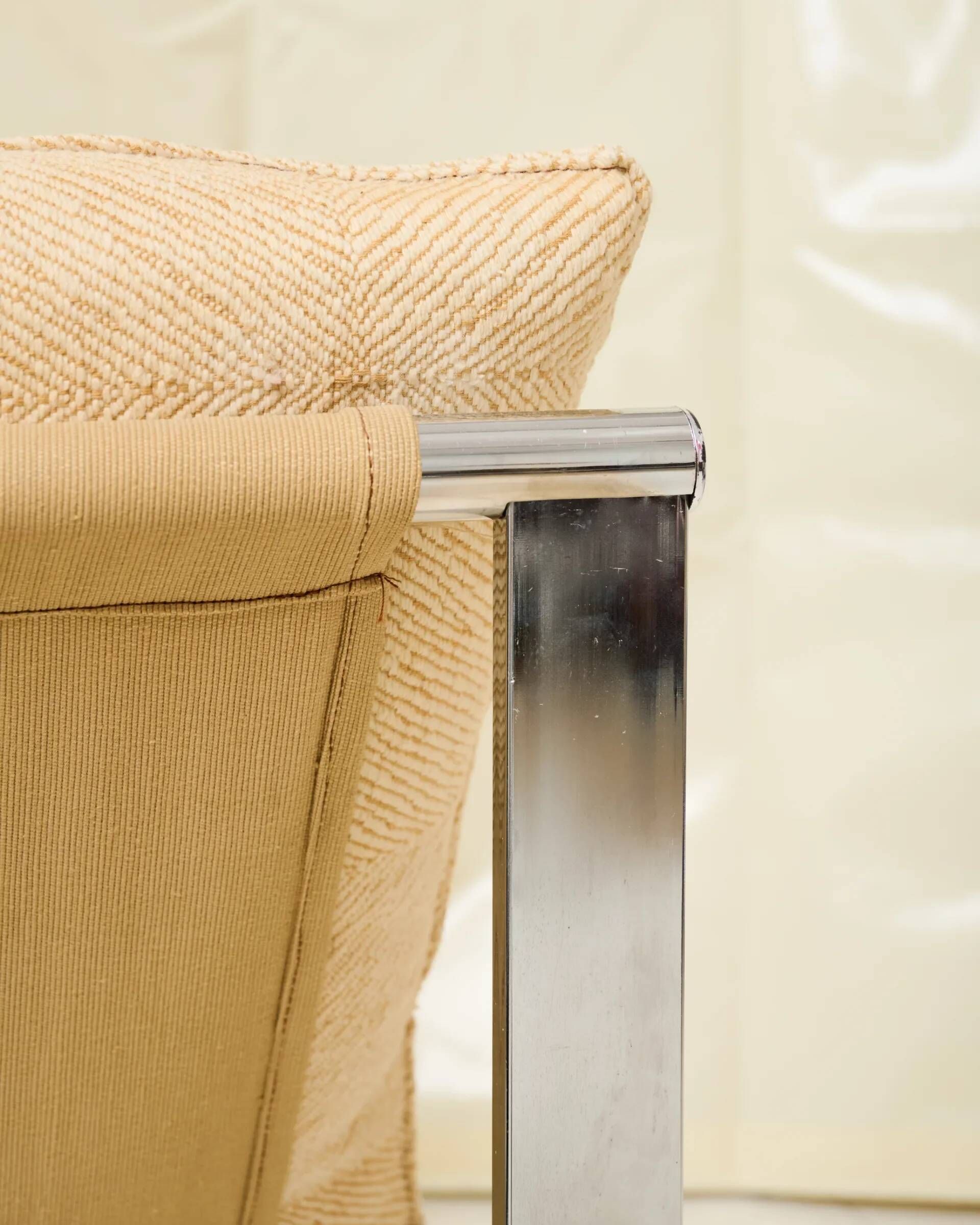 Beige armchair with chrome frame (1 of 2), Italy, 1980s