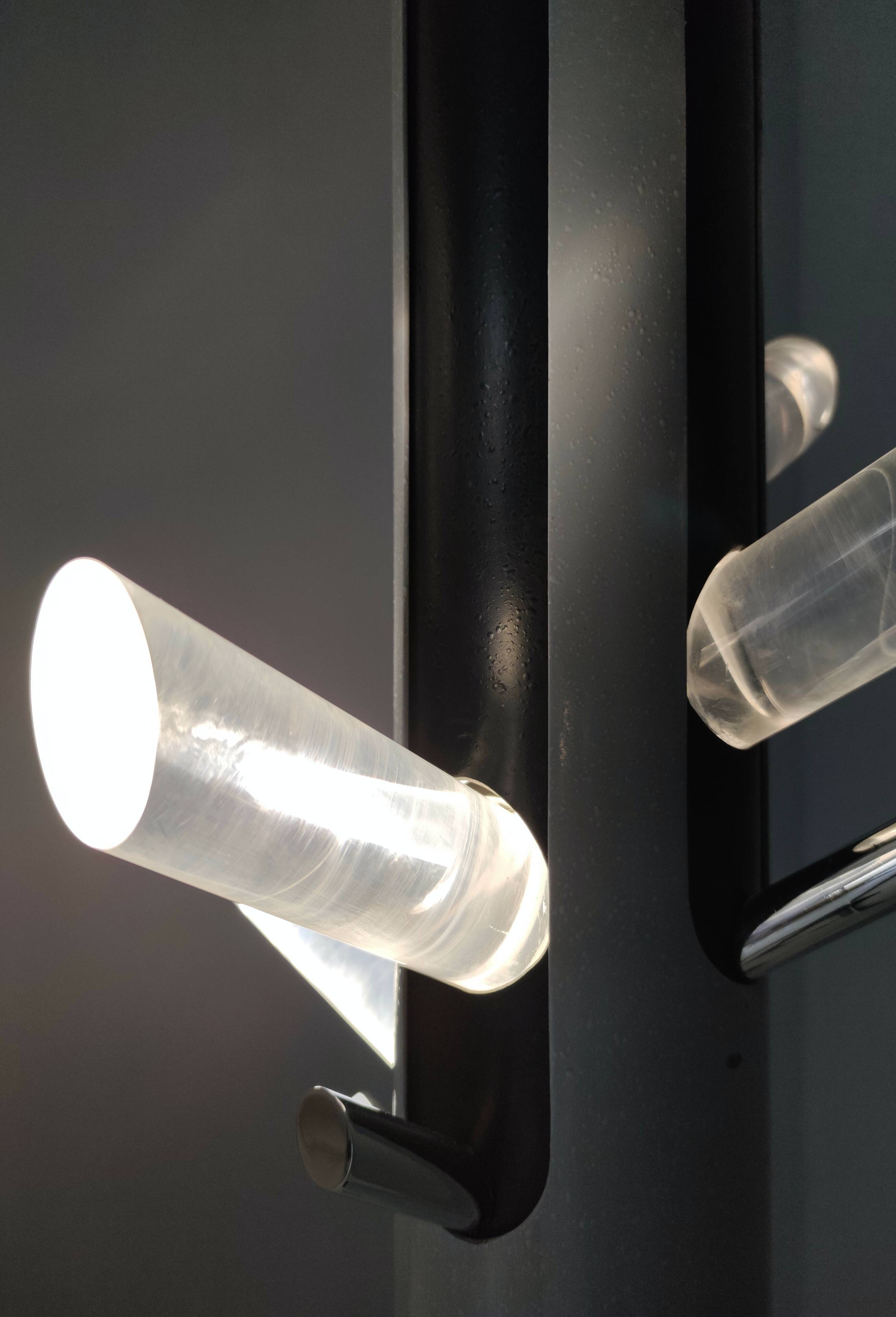 Varnished Iron, Steel and Plexiglass Illuminated Coat Rack, Italy