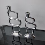 Pair of circle candlesticks by Matthew Hilton, England, 1980
