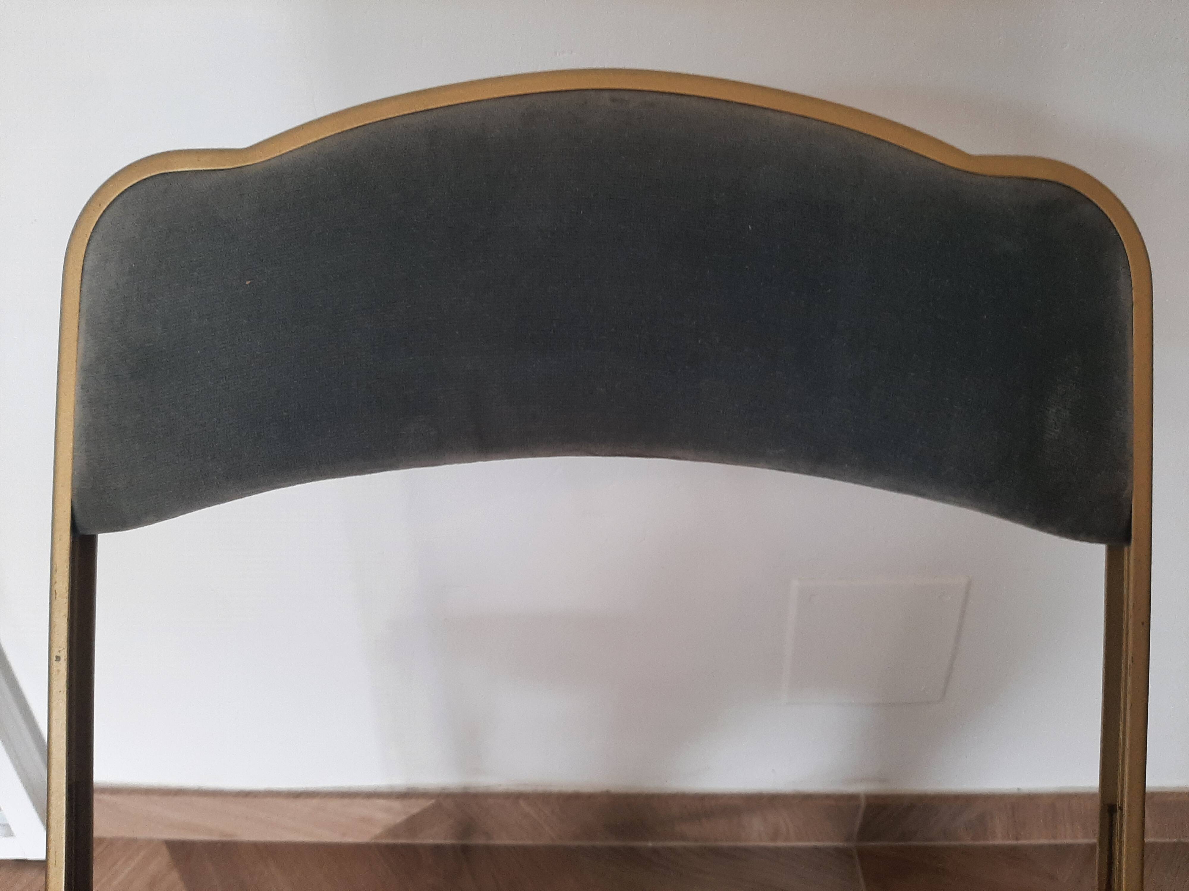 Lot de 4 chaises  pliantes - dossier et assise vert d'eau - structure métal doré -Chaisor