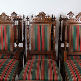 Set of six dining room chairs of oak and upholstered with striped fabric, 1920s