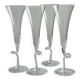 4 blown glass champagne flutes with twisted stem