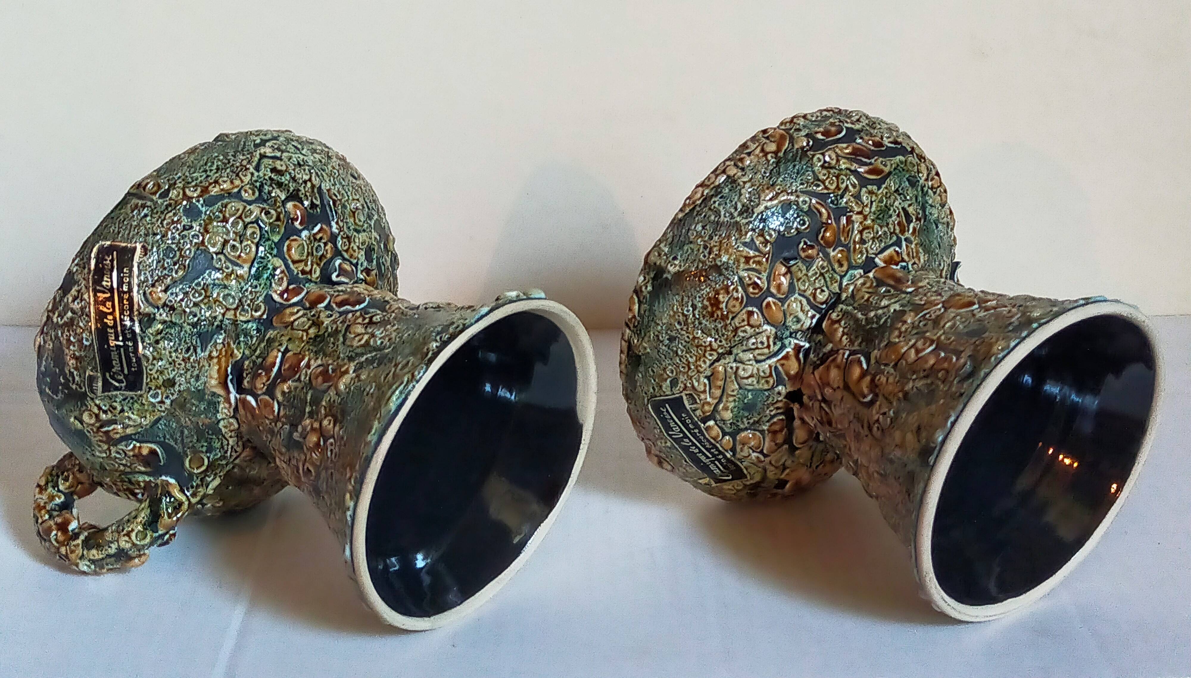 Pair of vintage Vanoise honey foam ceramic candlesticks