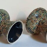 Pair of vintage Vanoise honey foam ceramic candlesticks