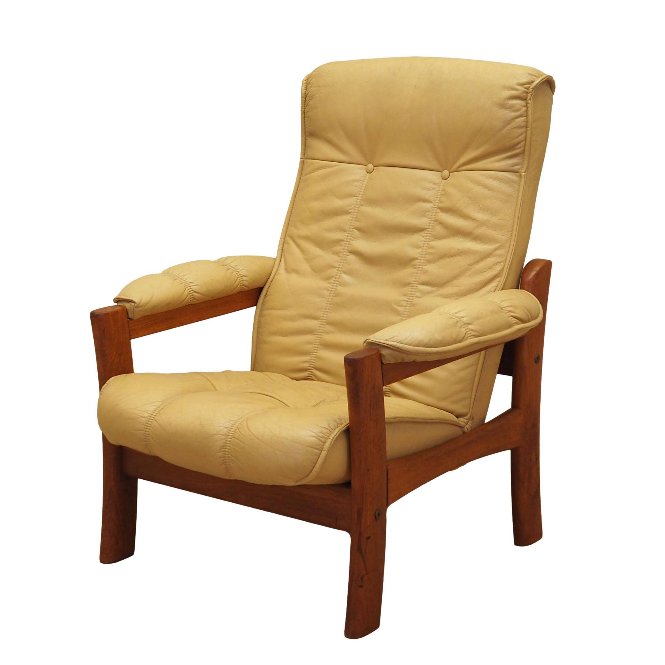 Yellow leather armchair, Danish design, 1960s, production: Denmark