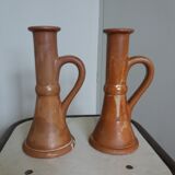 2 stoneware candle holders