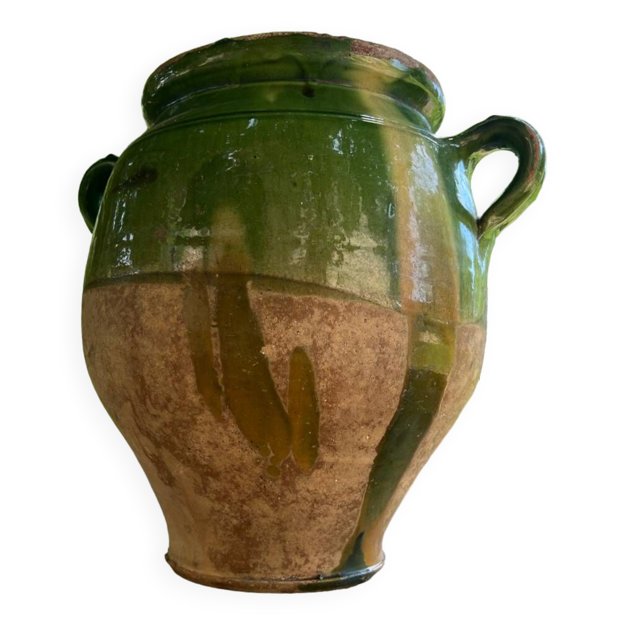 Glazed green confit pot