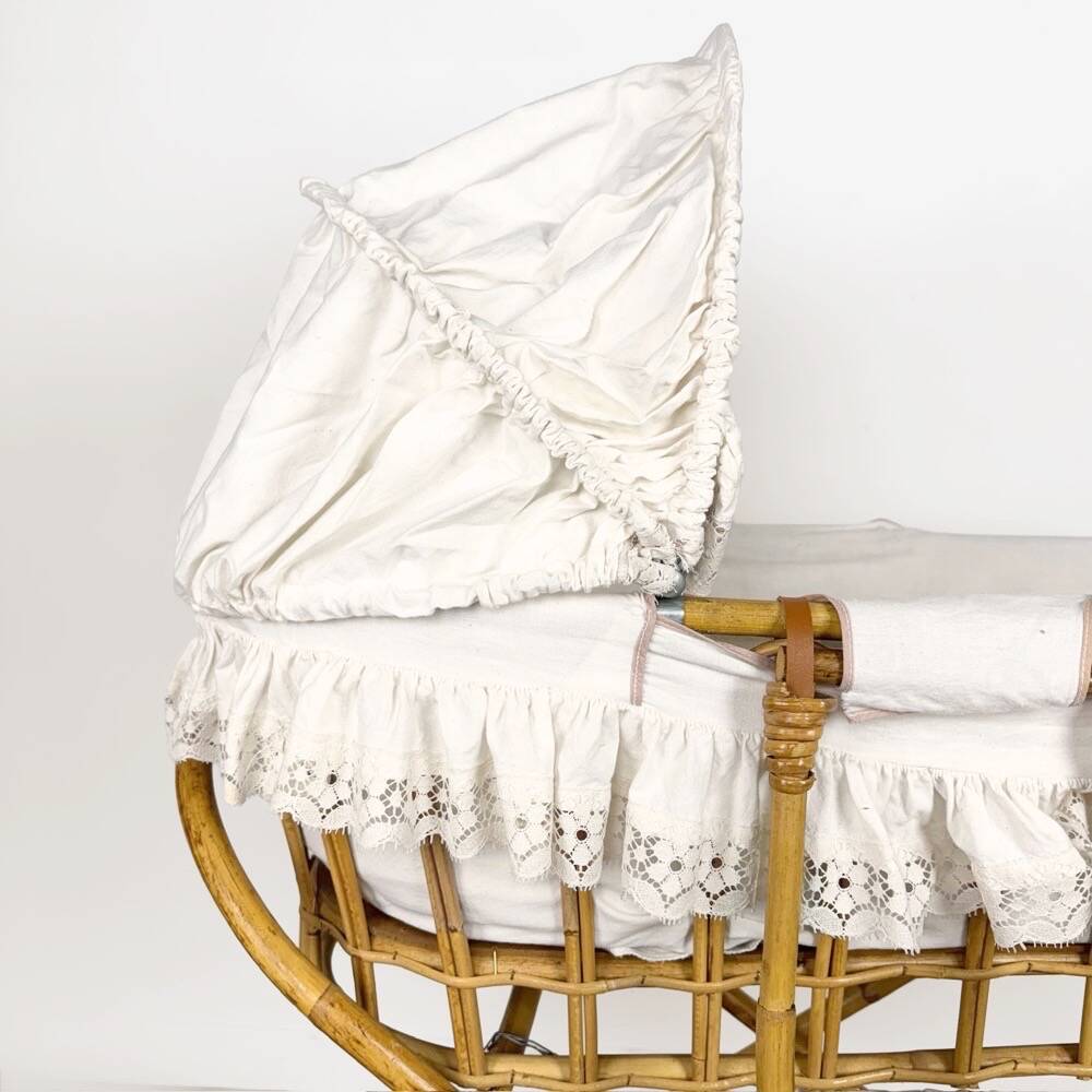 Bamboo bassinet on a stand, bohemian 1970s.