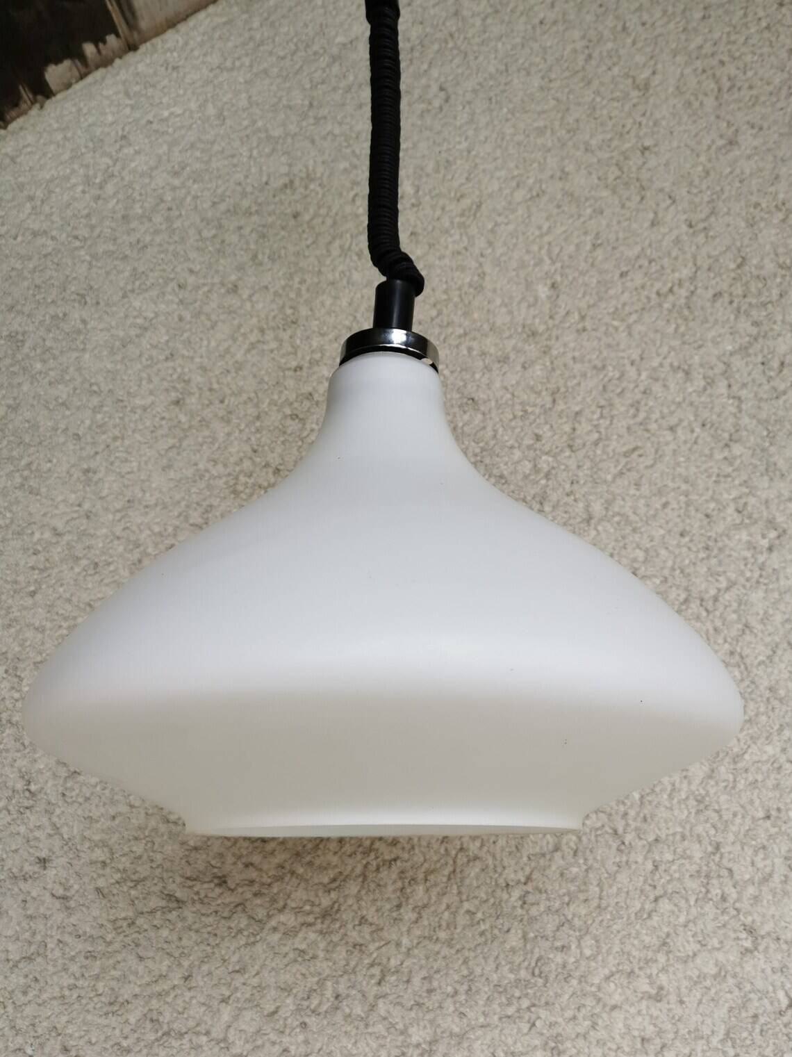 Vintage White Glass Pendant Lamp Ceiling Light Meblo Style Yugoslavia made
