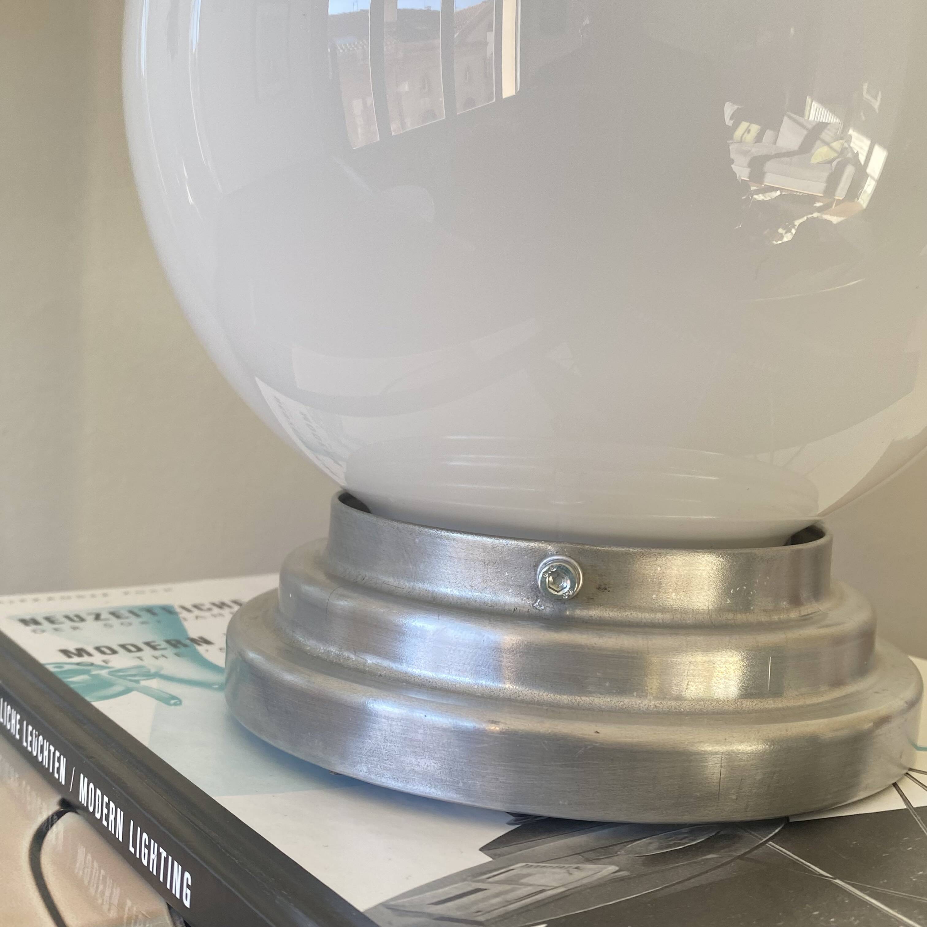 Ceiling light fixture globe white opal glass 20 cm aluminium base