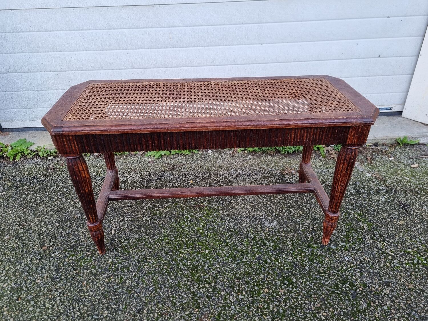 Louis XVI piano bench braided rattan