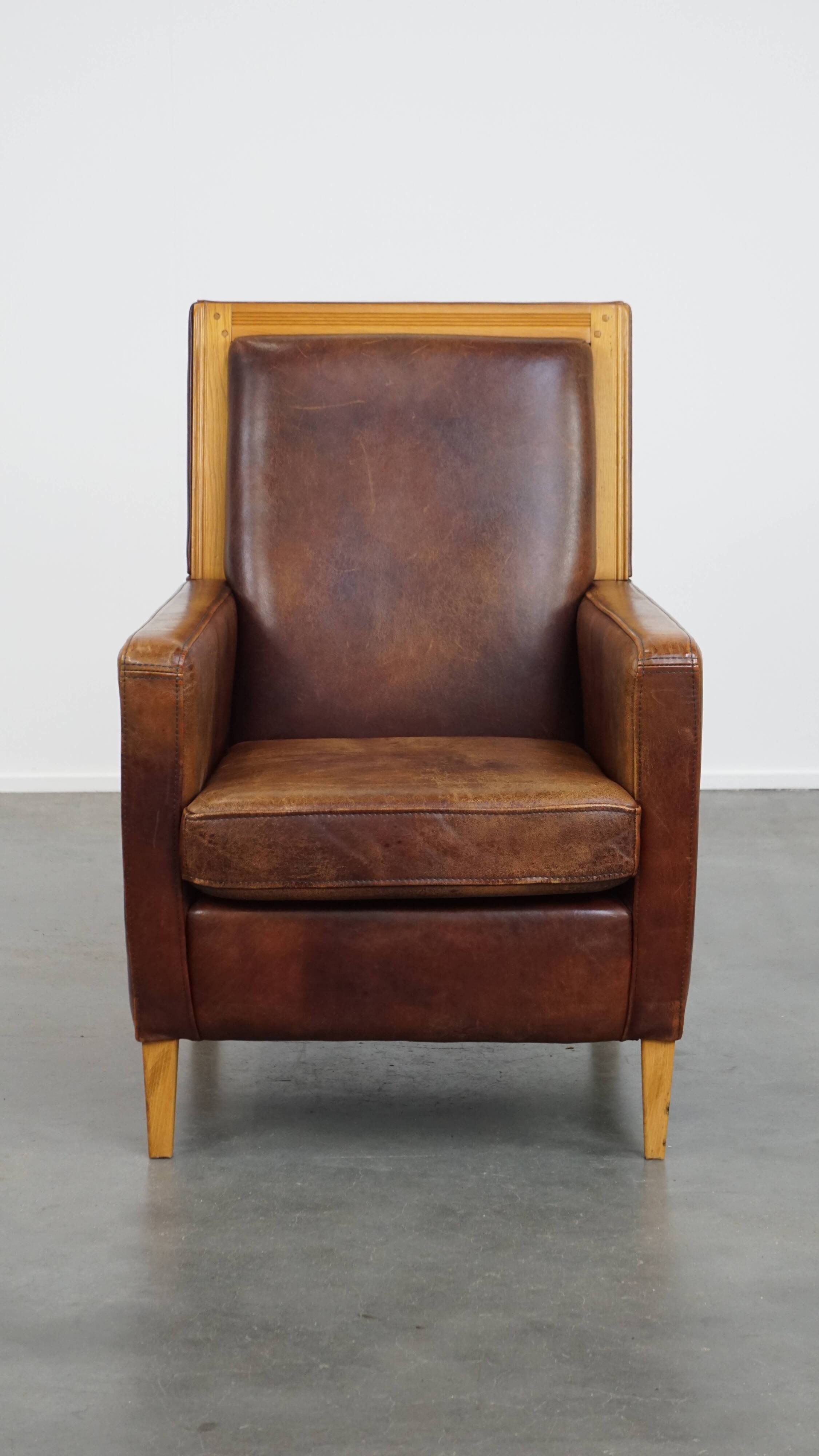 Sheepskin Leather Art Deco Design Armchair