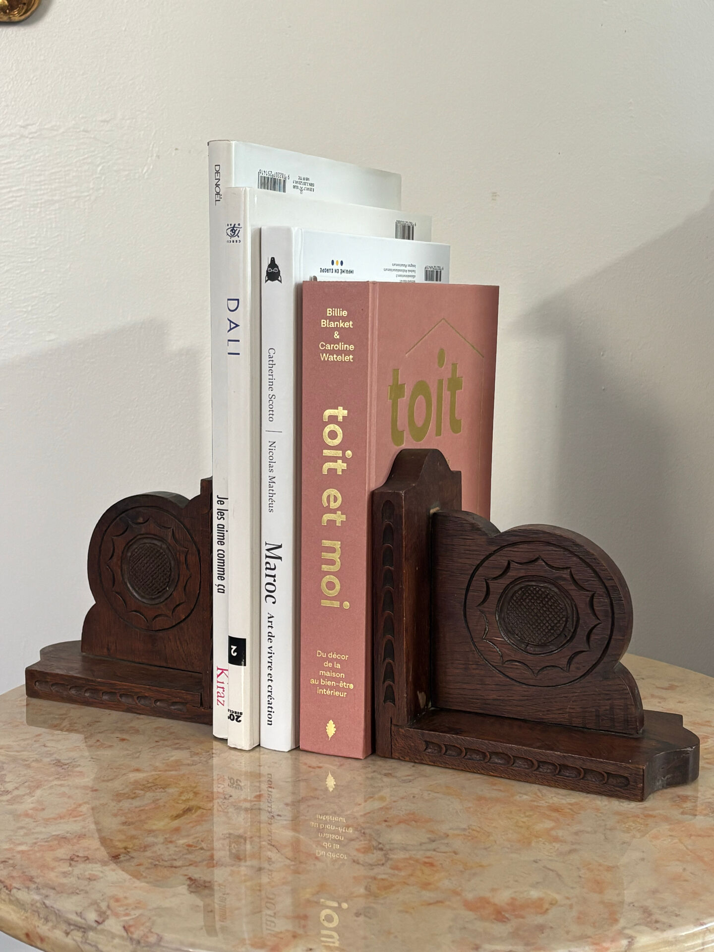 Brutalist carved wooden bookends