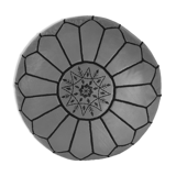 Grey leather pouf - handmade Morocco D 53cm x H 32cm
