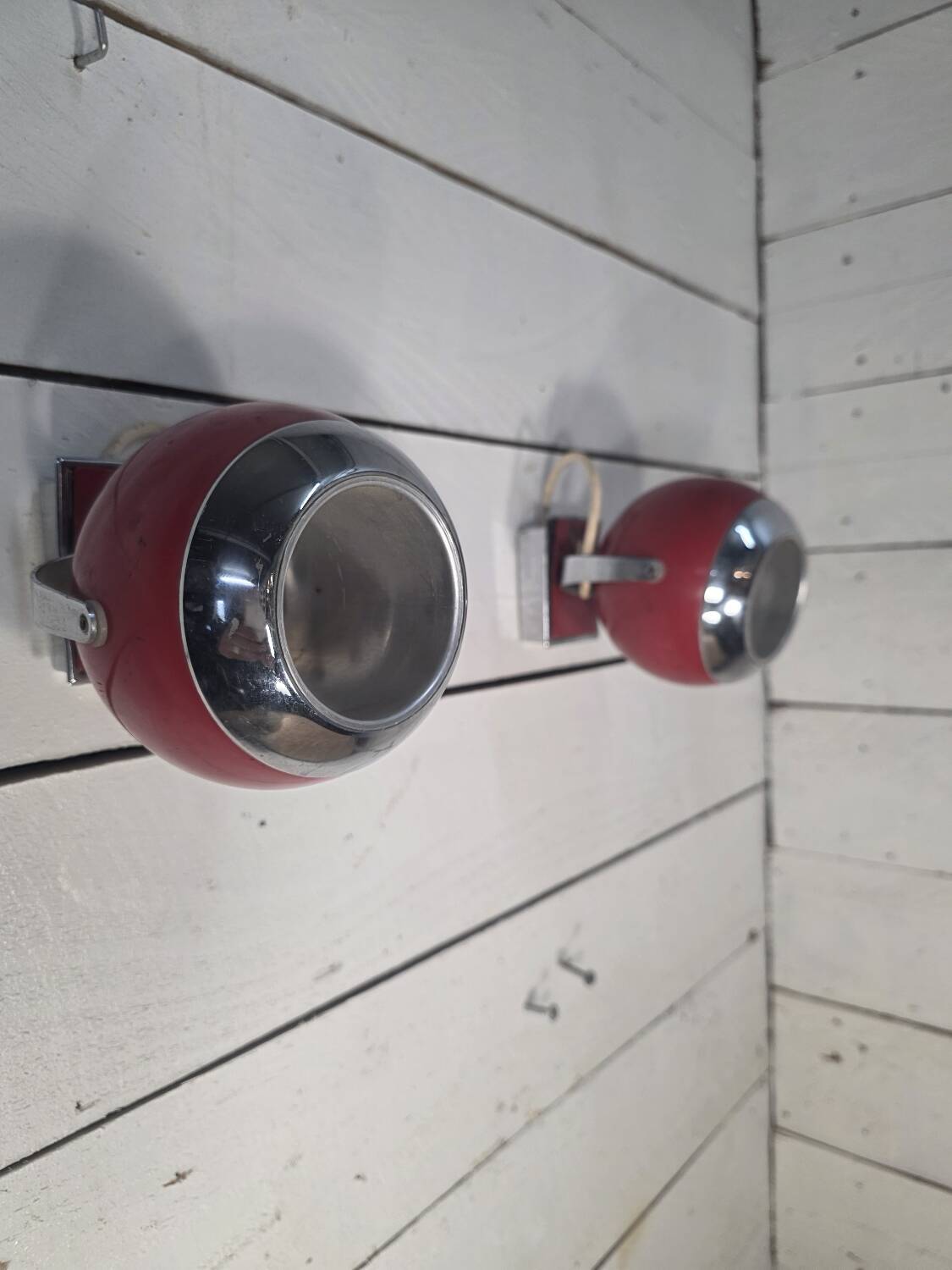 Pair of vintage chrome metal eyeball wall lights from the 70s