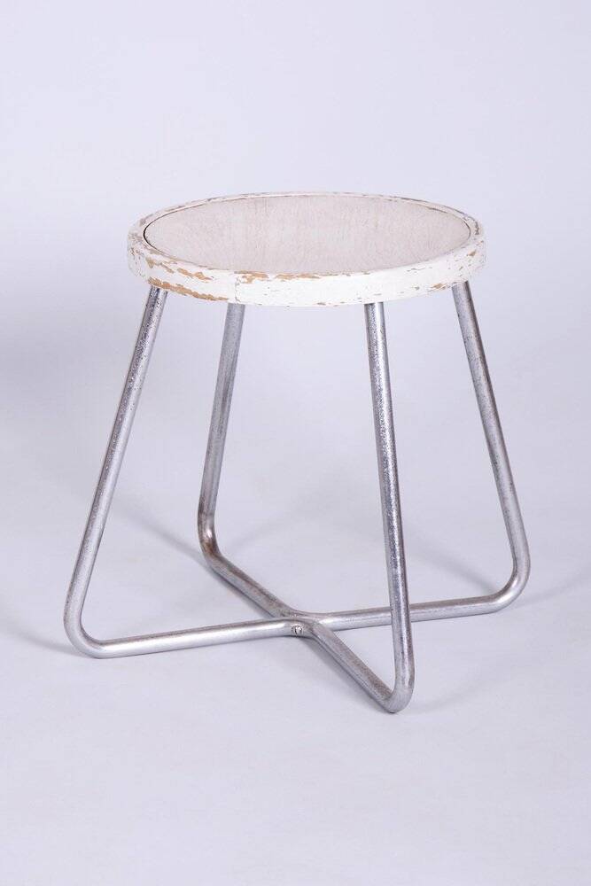 Bauhaus Stool in Beech, Chrome, and Steel from Mücke-Melder, Czech, 1930s