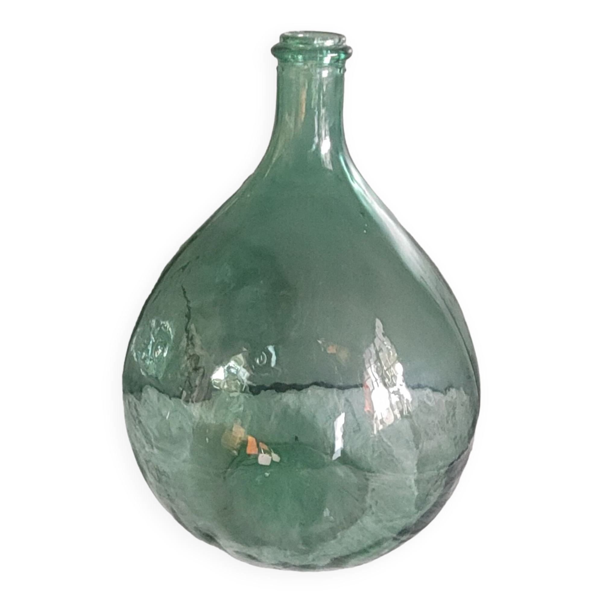 Dame jeanne ancienne verre bullé - 10 litres - hauteur 36,5 cm