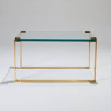 Table basse carrée en verre et laiton, ronald schmidt, 1980s
