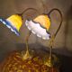 pair of brass bedside lamps 40x32 glass paste lampshade electric 1970s
