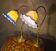 pair of brass bedside lamps 40x32 glass paste lampshade electric 1970s