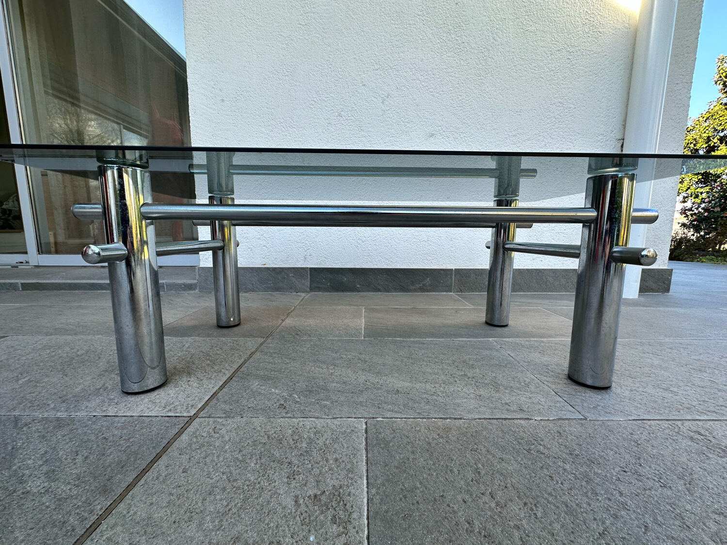 Metal and glass coffee table 70s