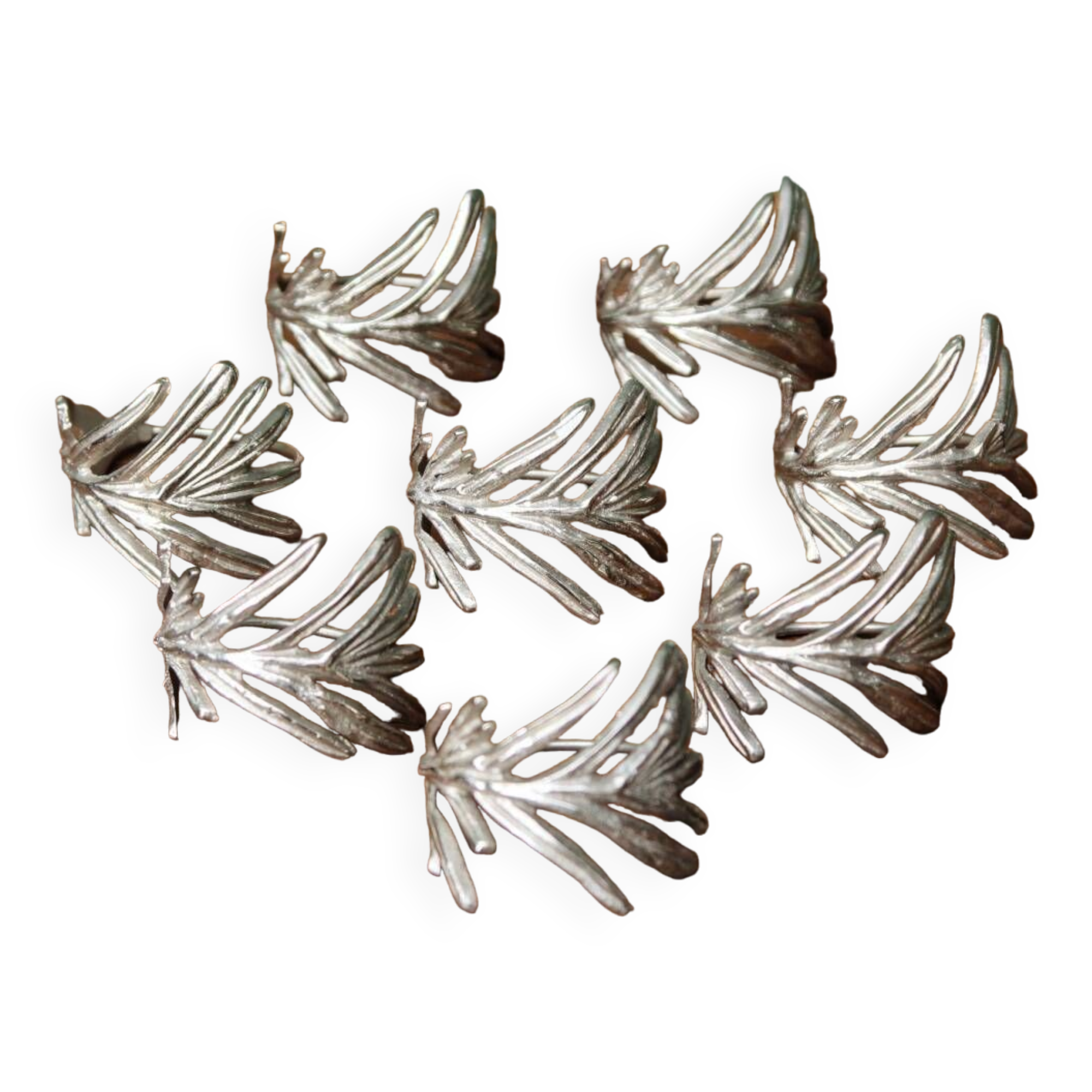 Set of 8 silver metal napkin rings