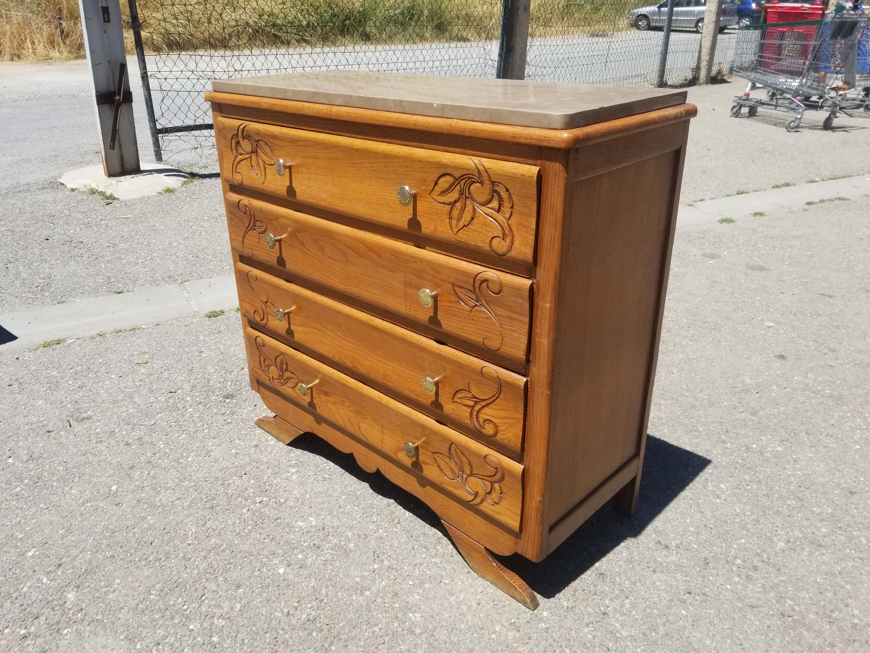 Old Art Deco chest of drawers 4 drawers and marble top