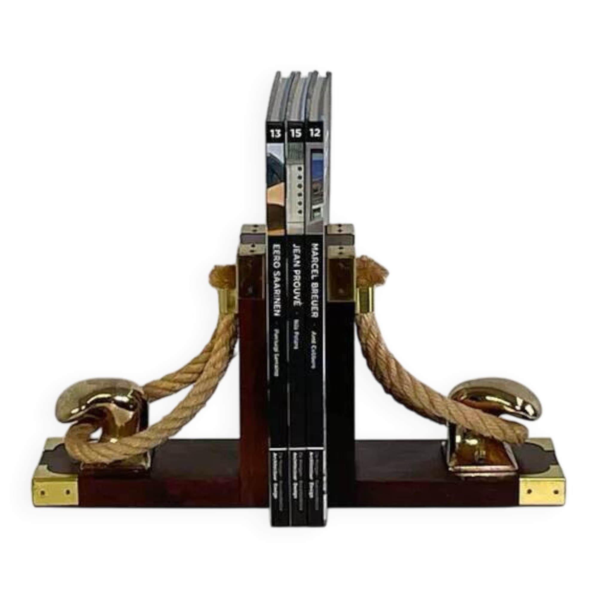 Pair of antique wooden and brass bookends