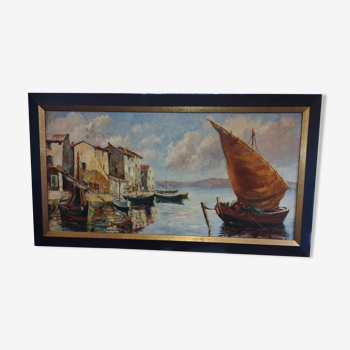 Les Martigues oil painting signed Andrée Couchet