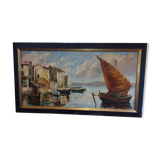 Les Martigues oil painting signed Andrée Couchet