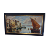 Les Martigues oil painting signed Andrée Couchet