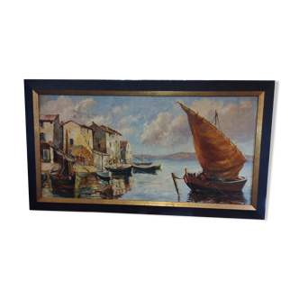 Les Martigues oil painting signed Andrée Couchet