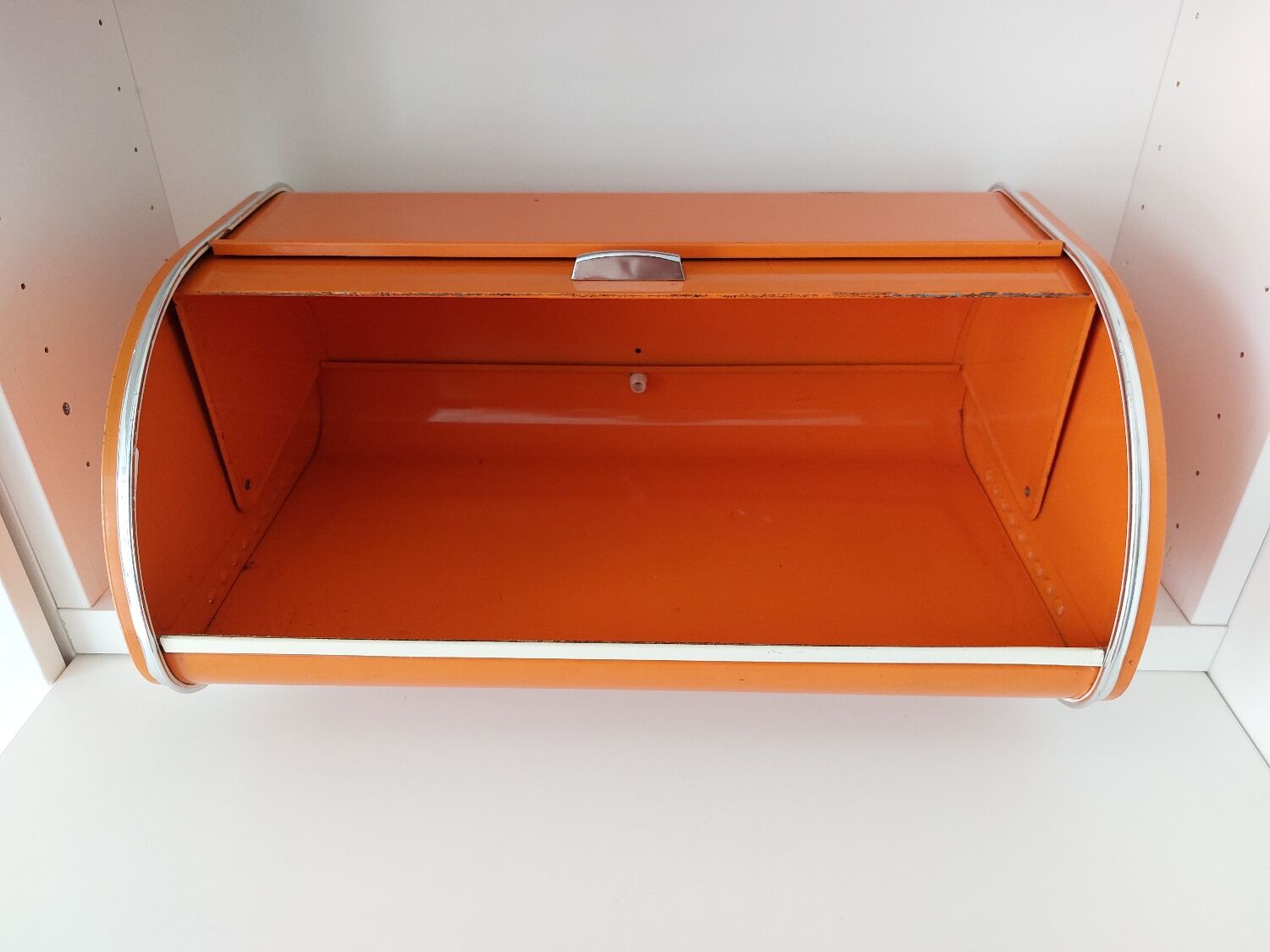 Vintage orange bread hutch
