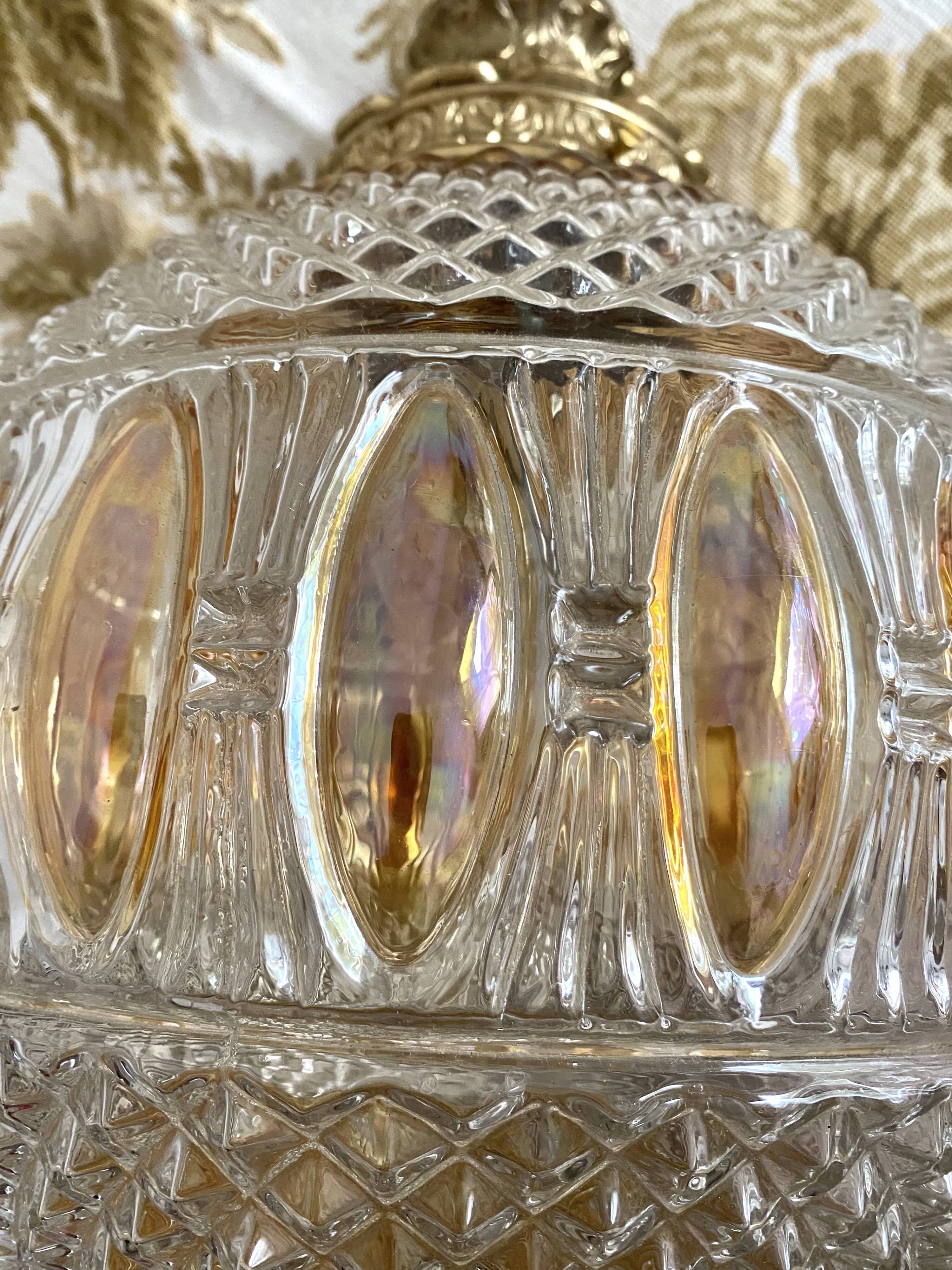 Large two-tone pressed glass ball pendant light