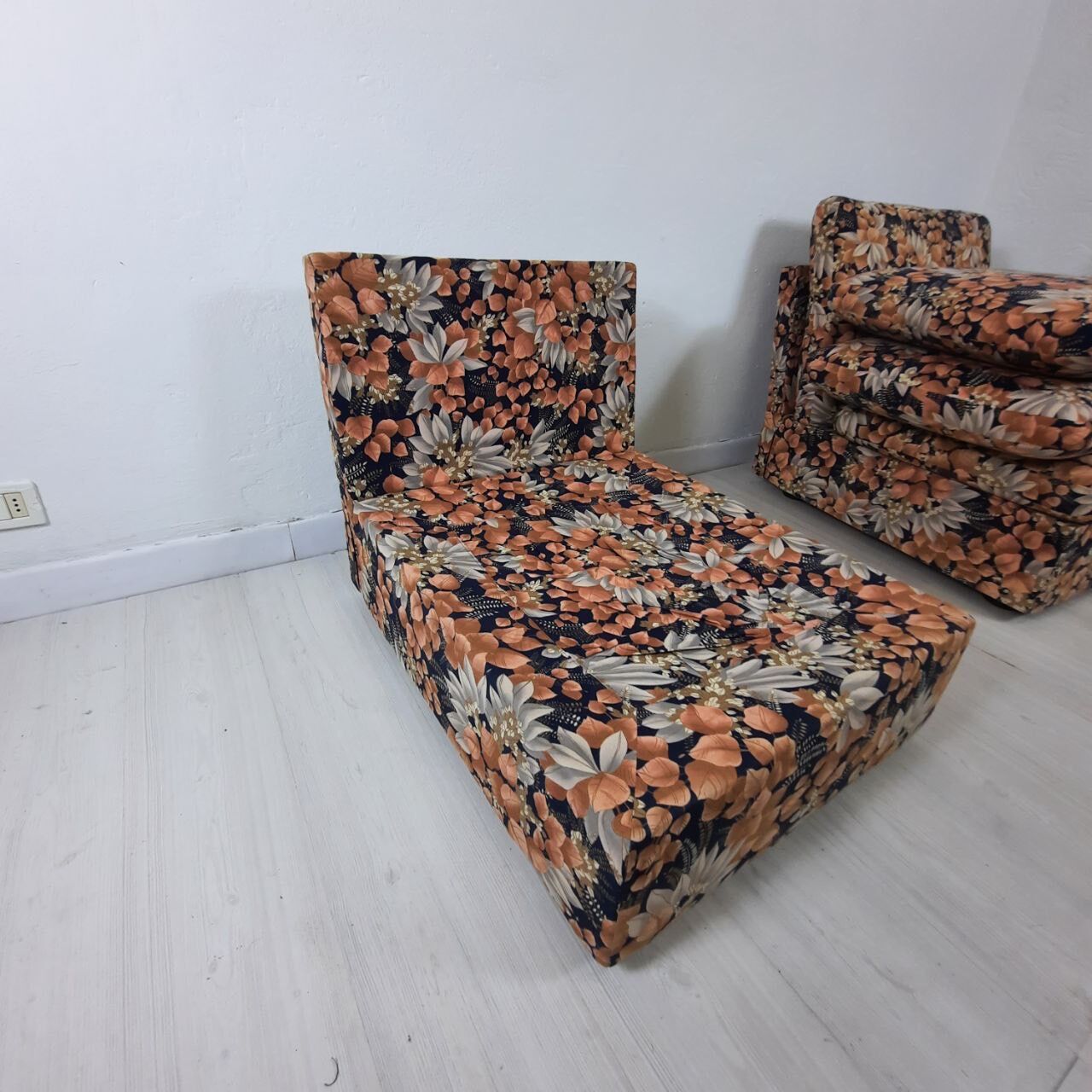 Modular sofa / Pair Armchairs - Fabric leaves - Vintage - Bonacina