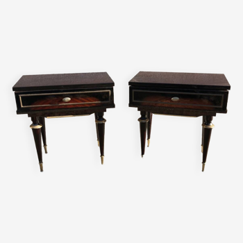 Two old glossy lacquered bedside tables