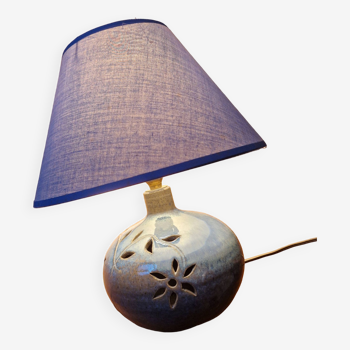 Lampe de chevet en céramique gré, bleue, artisanat d'art