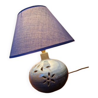 Lampe de chevet en céramique gré, bleue, artisanat d'art
