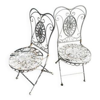 Paire de chaises pliantes fer forgé